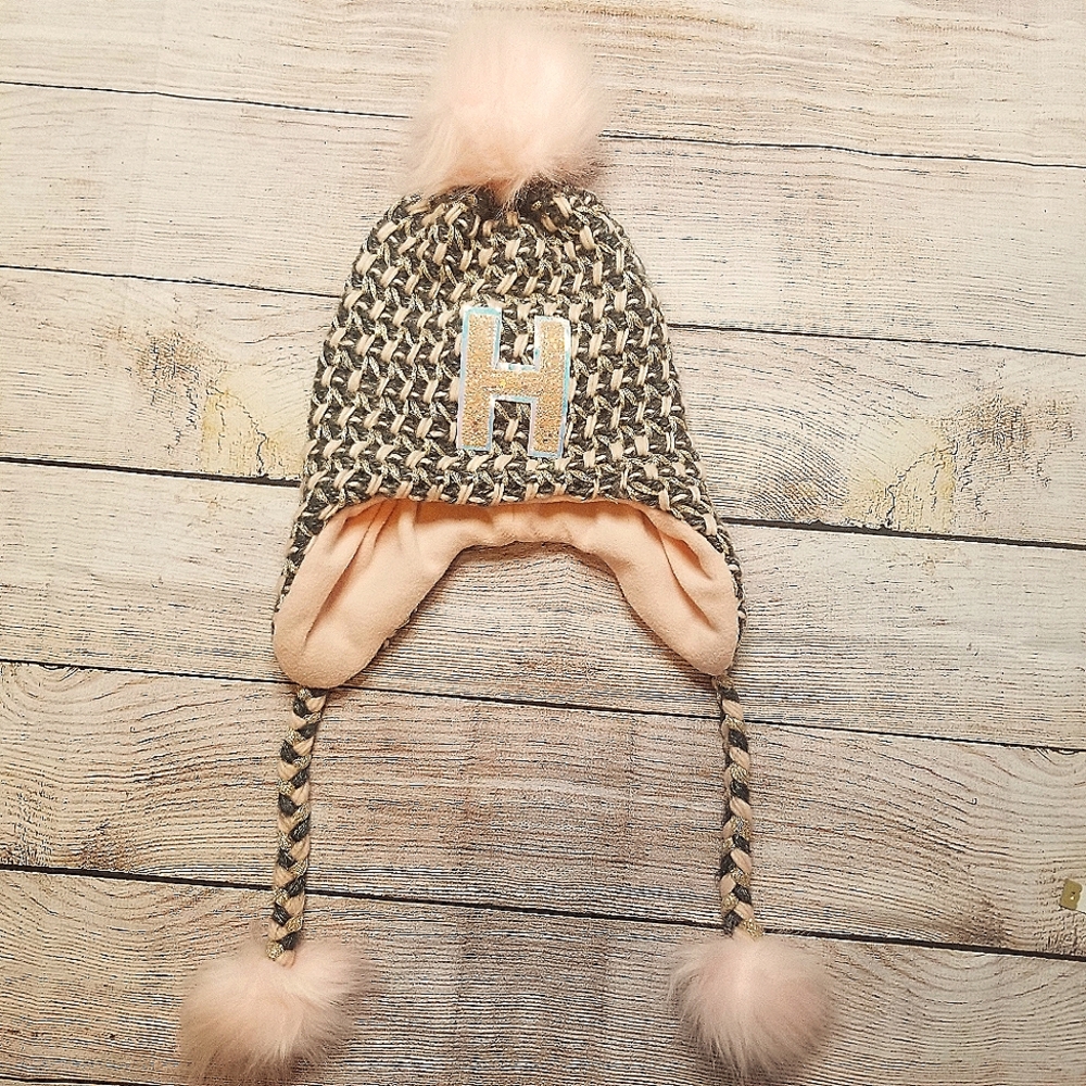 Justice Pink Pom Pom Letter Hat NWT